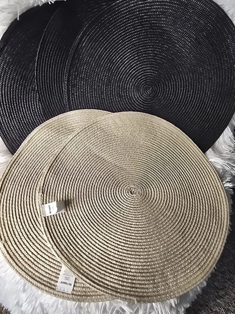 Neutral and Black Woven Round Placemats - Set of 4